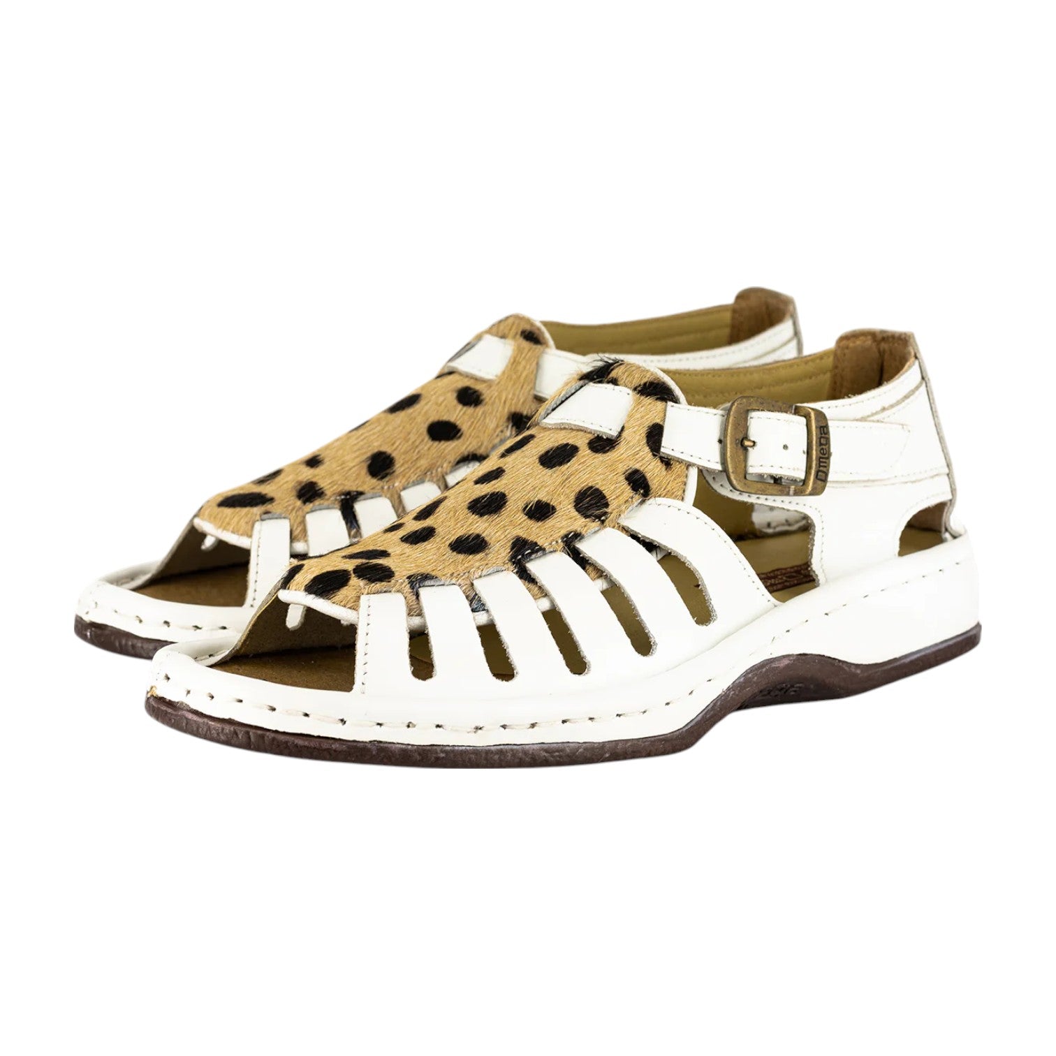 Omega Soft Saddle Cheetah Print Sandal - White