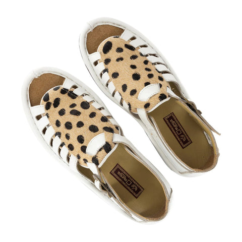 Omega Kgosi White Leather & Cheetah Print Sandals