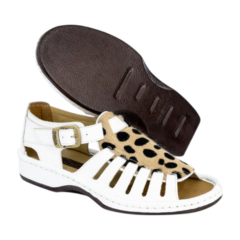 Omega Kgosi White Leather & Cheetah Print Sandals