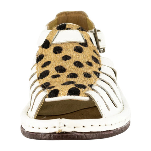 Omega Kgosi White Leather & Cheetah Print Sandals