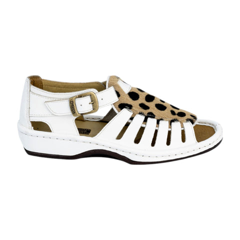 Omega Kgosi White Leather & Cheetah Print Sandals