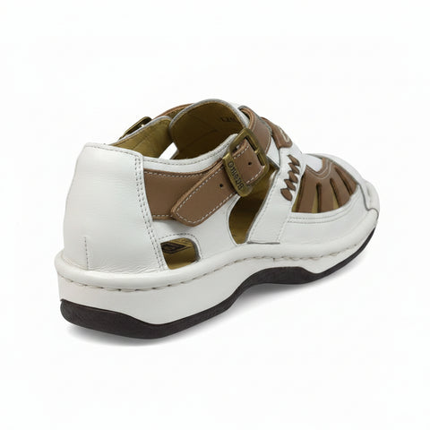 Omega Duna White & Tan Leather Sandals
