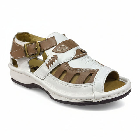 Omega Duna White & Tan Leather Sandals