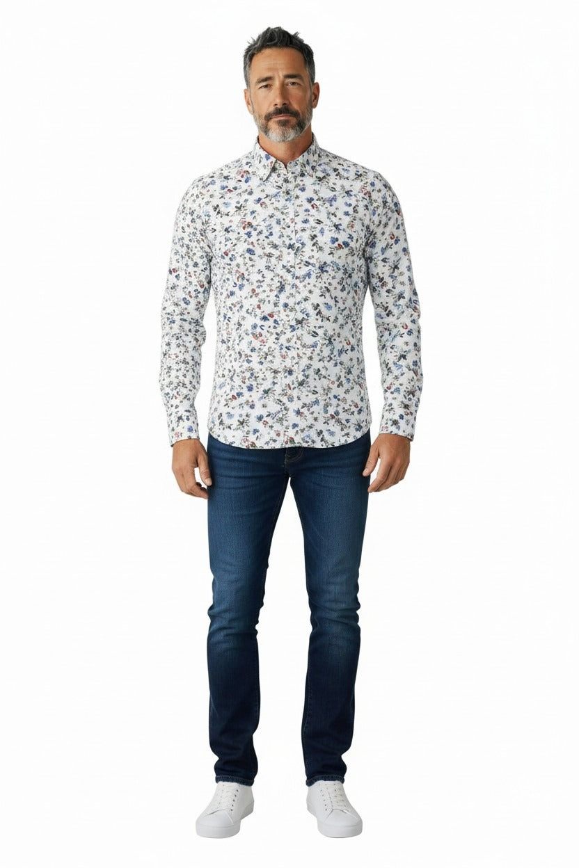 Jonathan D Long-Sleeve Peak Floral White Shirt