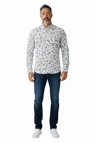 Jonathan D Long-Sleeve Peak Floral White Shirt