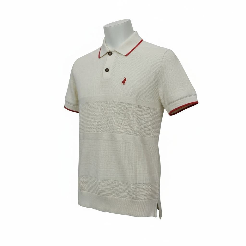 Polo Golfer Knitted Textured Tipped Stone