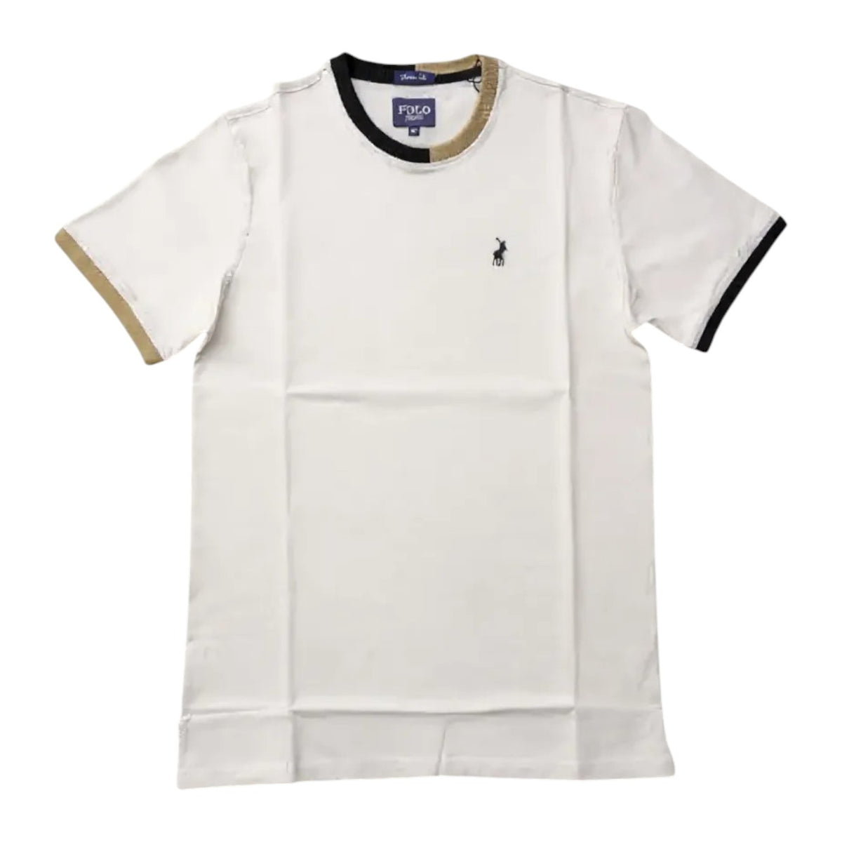 Polo T-Shirt Colour Block Tipped Cuff Cream White