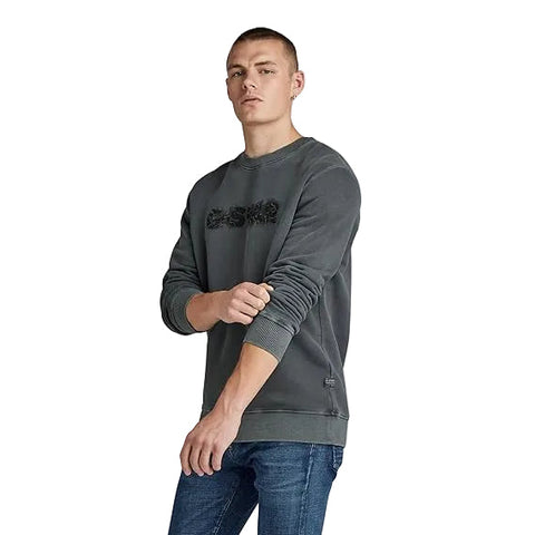 G Star Sweater Distressed Logo Grey