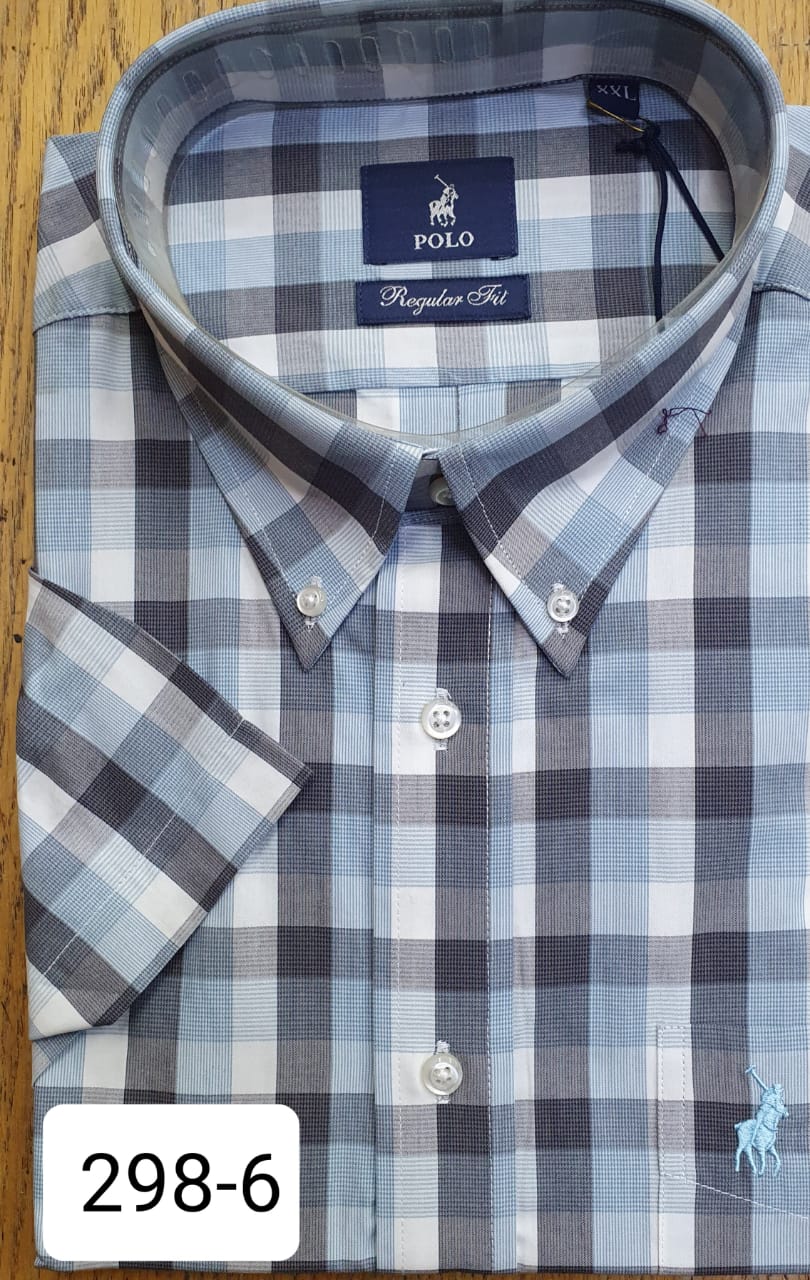 Polo Shirt Mens Short-Sleeve Weekender Check Blue