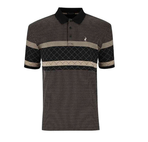 The Polo Argyle Striped Jacquard Short Sleeve Golfer – Black Taupe