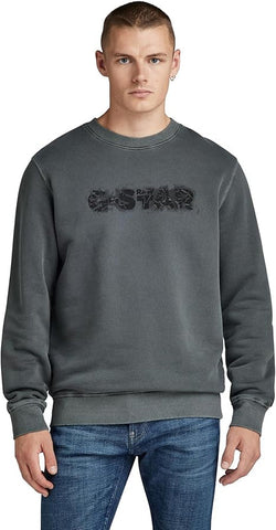 G Star Sweater Distressed Logo Grey