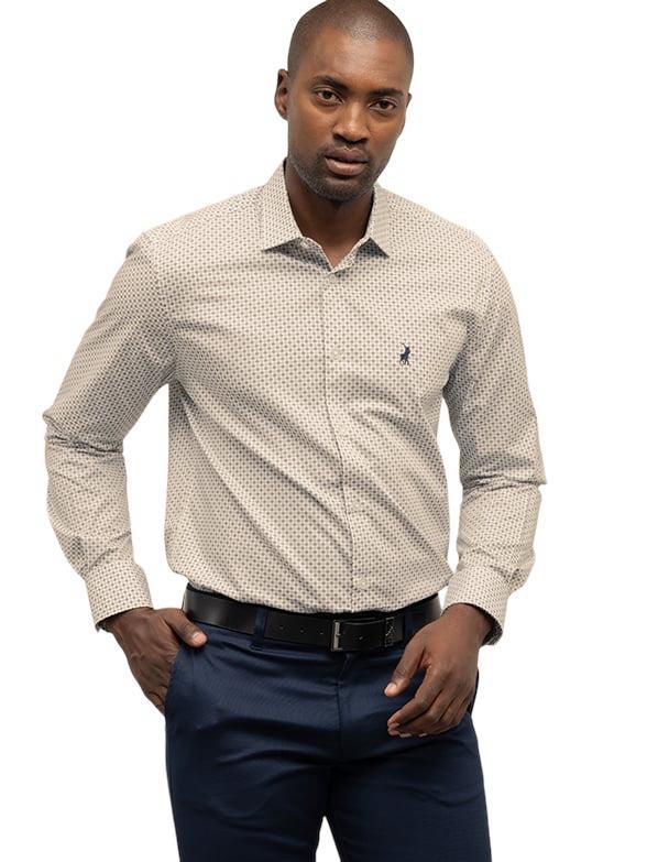 Polo Shirt Mens Long-Sleeve Geo Print Fatigue/White