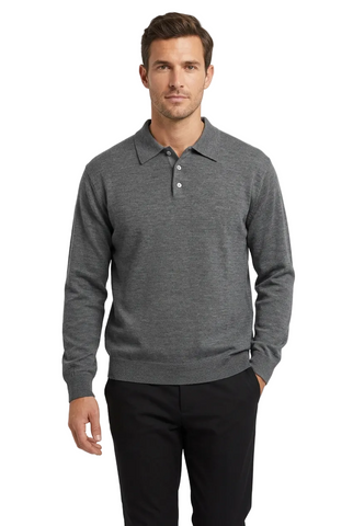 Pringle Long-Sleeve 3 Button Golfer Grey