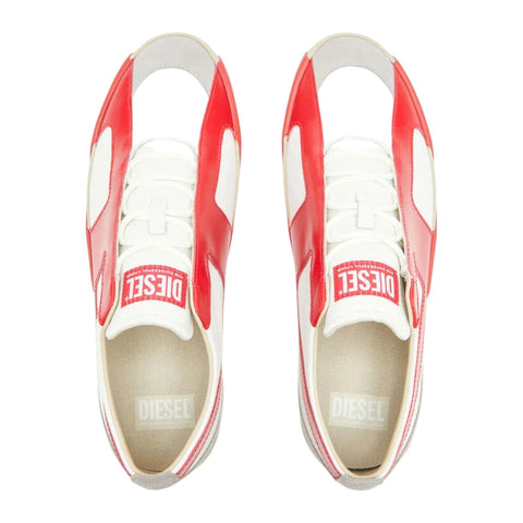 Diesel S-Slante-D Low Sneakers Men – White/Red Suede & Leather D-Logo