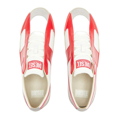 Diesel S-Slante-D Low Sneakers Men – White/Red Suede & Leather D-Logo
