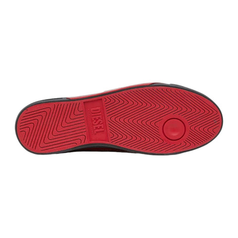 Diesel S-D-Verse Mid 2 Sneakers for Men – Black/Red Distressed Canvas High-Tops