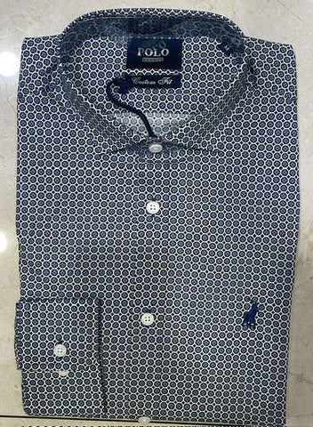 Polo Shirt Mens Long-Sleeve Micro Geometric Navy