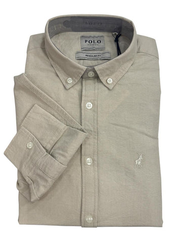Polo Shirts Long-Sleeve Classic Plain Oxford Stone
