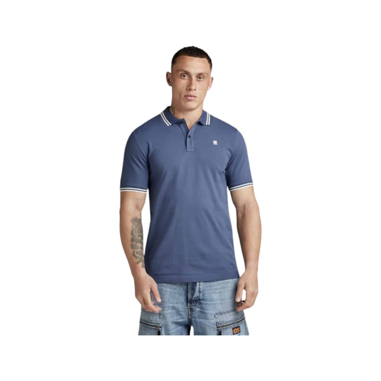 G Star Golfer Dunda Slim Stripe Polo S/S Avio Blue