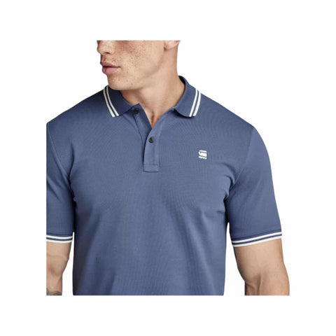 G Star Golfer Dunda Slim Stripe Polo S/S Avio Blue