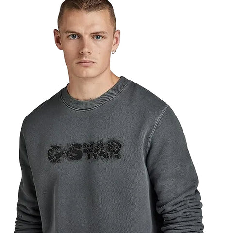 G Star Sweater Distressed Logo Grey