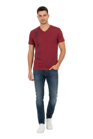 Polo T-Shirt Mens V-Neck Pjc Flock Burgandy