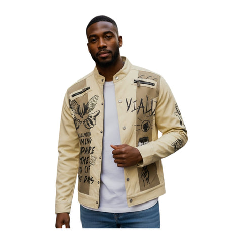 Vialli Kindot Jacket | Cream – Graphic Streetwear Button-Up Jacket