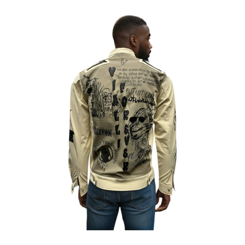 Vialli Kindot Jacket | Cream – Graphic Streetwear Button-Up Jacket