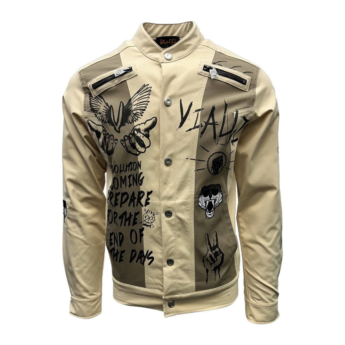 Vialli Kindot Jacket | Cream – Graphic Streetwear Button-Up Jacket