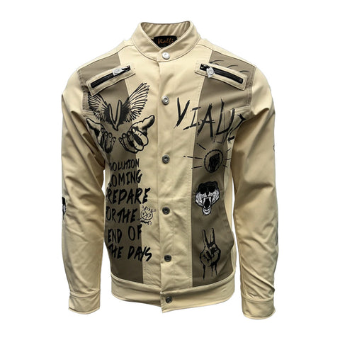 Vialli Kindot Jacket | Cream – Graphic Streetwear Button-Up Jacket