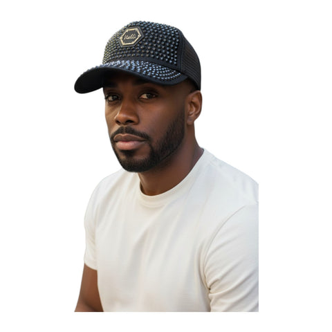 Vialli Caps Jemm Black Hat – Luxury Studded Mesh Streetwear Cap