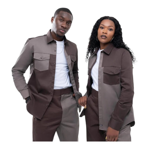 Dickies Shirt 847 Brooklyn Colour Block - Choc/Taupe
