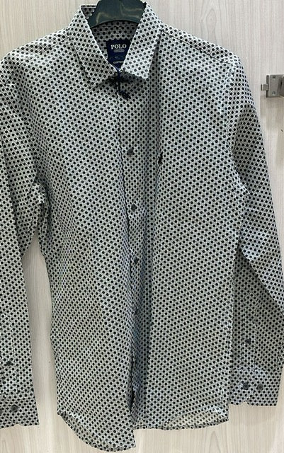Polo Shirt Mens Long-Sleeve Classic Dot Print Black