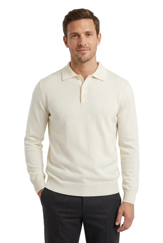 Pringle Long-Sleeve 3 Button Golfer Off White
