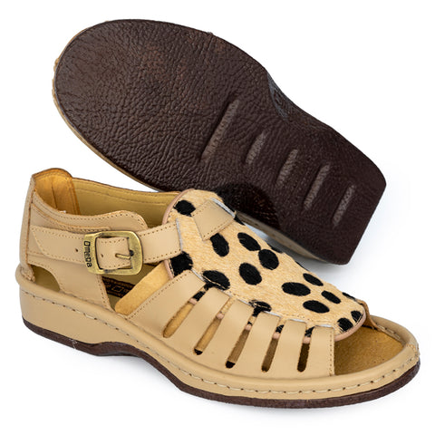 Omega Kgosi Soft Saddle Cheetah Sandals Taupe/Beige