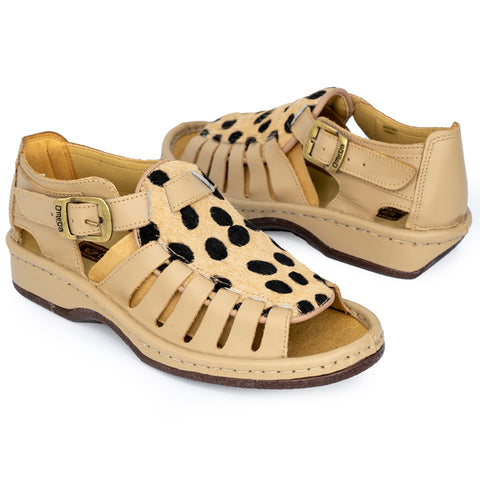 Omega Kgosi Soft Saddle Cheetah Sandals Taupe/Beige