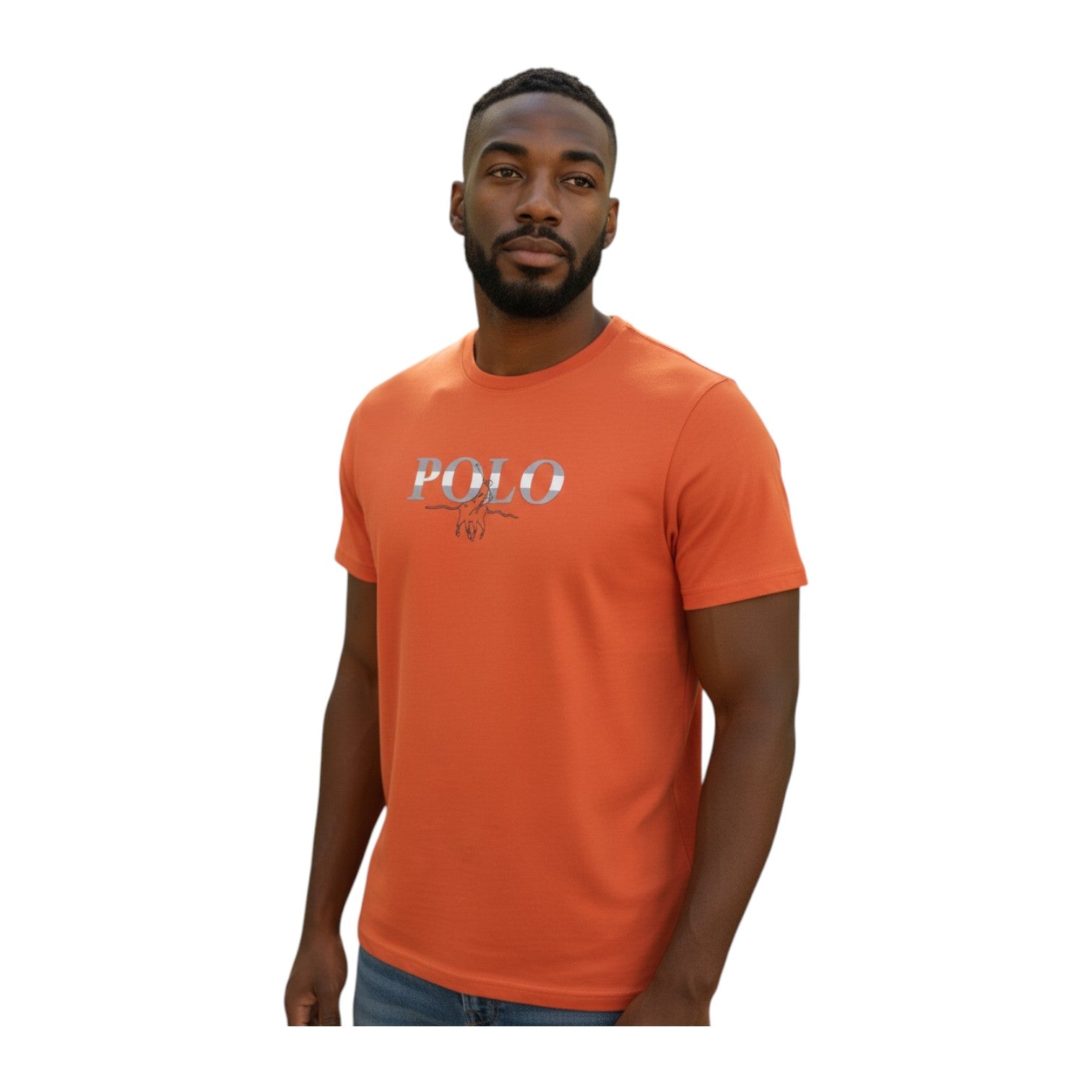 Polo Mens HD Logo Printed Short Sleeve T-Shirt – Orange Graphic Tee