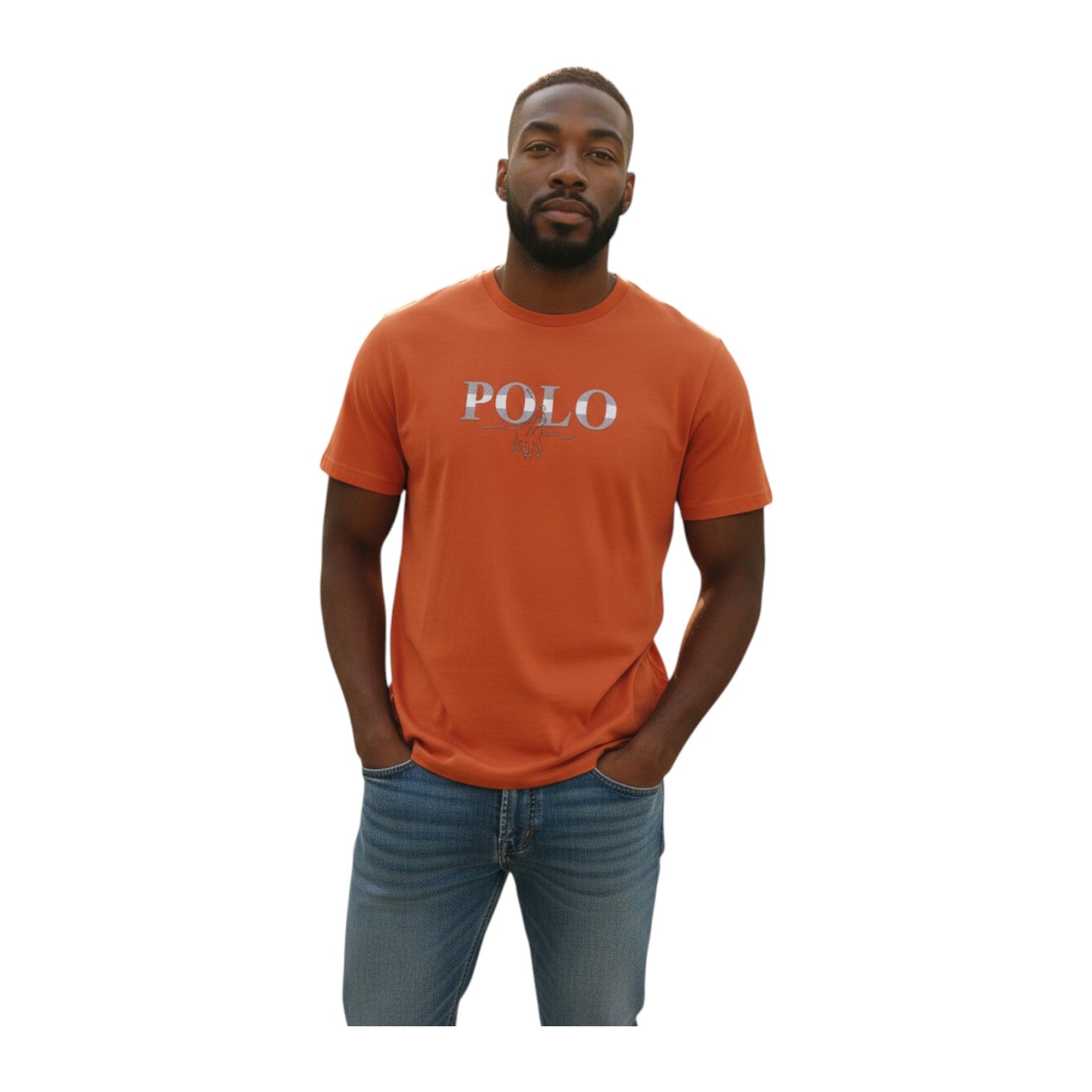 Polo Mens HD Logo Printed Short Sleeve T-Shirt – Orange Graphic Tee