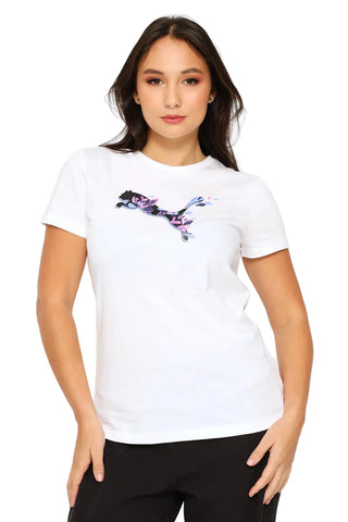 Puma T-Shirt Womens Graphics Floral Cat White
