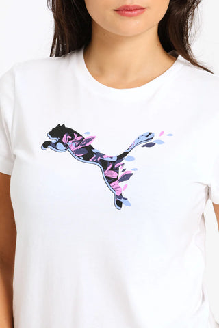 Puma T-Shirt Womens Graphics Floral Cat White