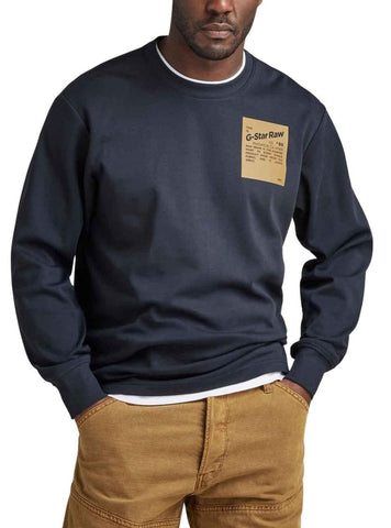 G Star T Shirt Long Sleeve Men Tile Back Graphic Salute Navy