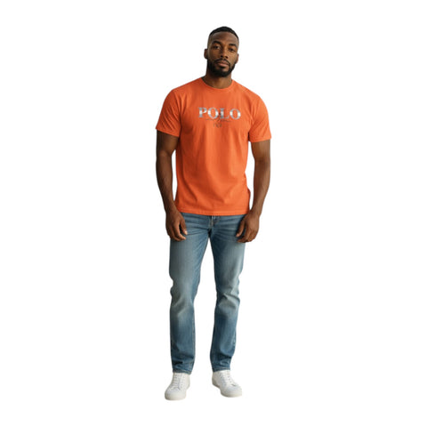 Polo Mens HD Logo Printed Short Sleeve T-Shirt – Orange Graphic Tee