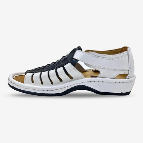 Omega Kgosi White & Black Leather Sandals