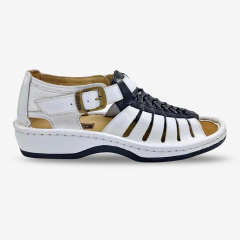 Omega Kgosi White & Black Leather Sandals