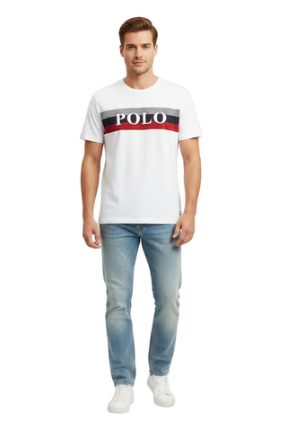 Polo T-Shirt Stripe Print White