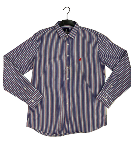 Polo Shirt Mens Long-Sleeve Signature Adonai Stripe Blue