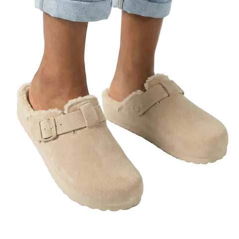 Hush Puppie Ladies Sandal Soft Desi Fur Natural Stone