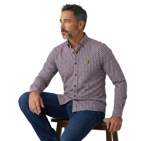 Polo Shirt Mens Long-Sleeve Custom Gingham Navy