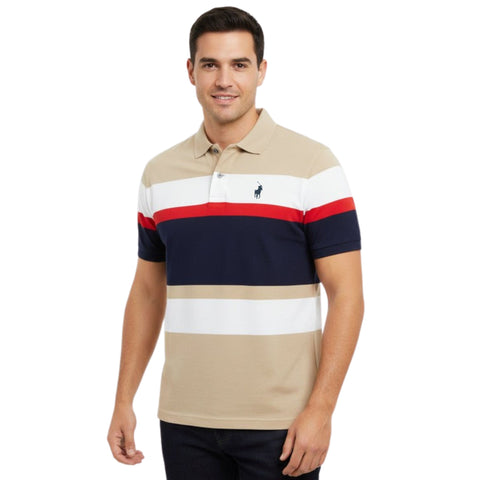 Polo Golfer Mercerized Stripe Stone