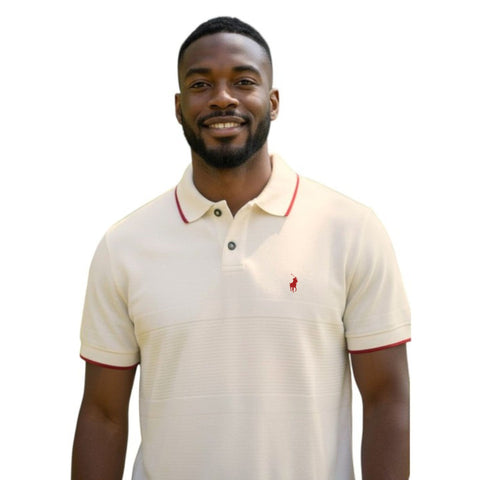 Polo Golfer Knitted Textured Tipped Stone